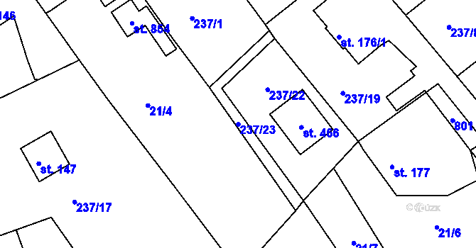 Parcela st. 237/23 v KÚ Trnová u Plzně, Katastrální mapa