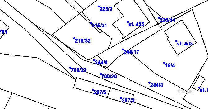 Parcela st. 244/2 v KÚ Trnová u Plzně, Katastrální mapa
