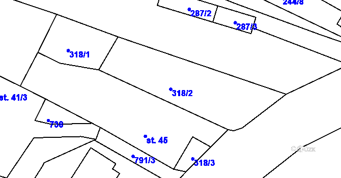 Parcela st. 318/2 v KÚ Trnová u Plzně, Katastrální mapa