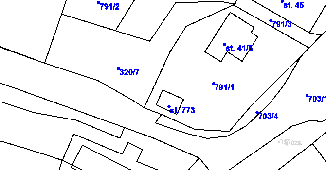 Parcela st. 320/10 v KÚ Trnová u Plzně, Katastrální mapa