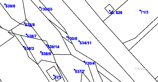 Parcela st. 534/11 v KÚ Trnová u Plzně, Katastrální mapa