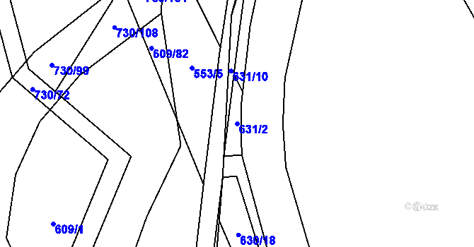Parcela st. 631/2 v KÚ Trnová u Plzně, Katastrální mapa