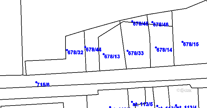 Parcela st. 678/13 v KÚ Trnová u Plzně, Katastrální mapa
