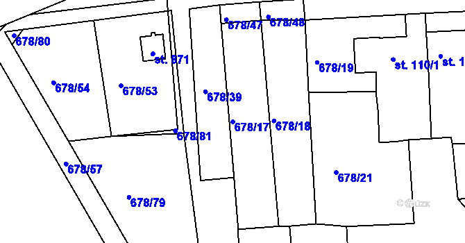 Parcela st. 678/17 v KÚ Trnová u Plzně, Katastrální mapa