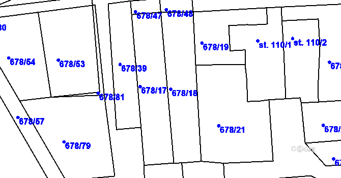 Parcela st. 678/18 v KÚ Trnová u Plzně, Katastrální mapa