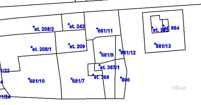 Parcela st. 681/9 v KÚ Trnová u Plzně, Katastrální mapa