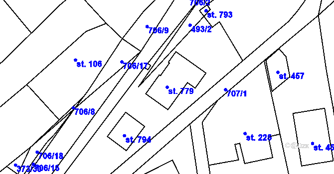 Parcela st. 779 v KÚ Trnová u Plzně, Katastrální mapa