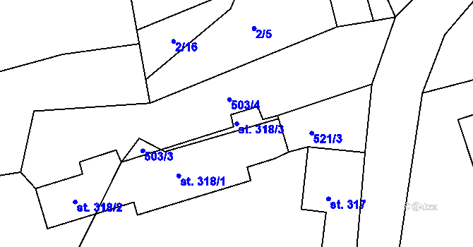 Parcela st. 318/3 v KÚ Trnová u Plzně, Katastrální mapa
