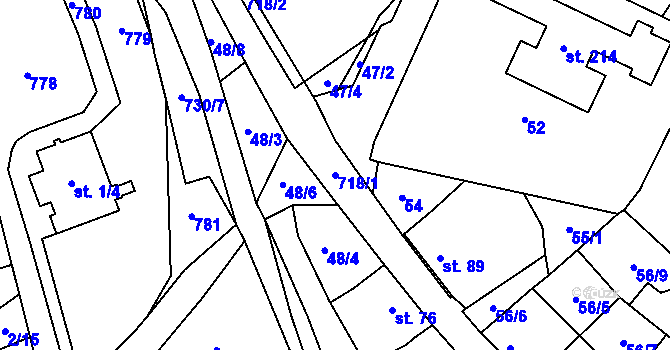 Parcela st. 718/1 v KÚ Trnová u Plzně, Katastrální mapa