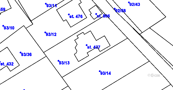 Parcela st. 427 v KÚ Trnová u Plzně, Katastrální mapa
