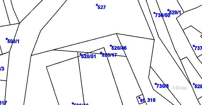 Parcela st. 520/17 v KÚ Trnová u Plzně, Katastrální mapa