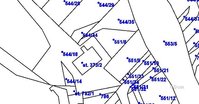 Parcela st. 551/3 v KÚ Trnová u Plzně, Katastrální mapa