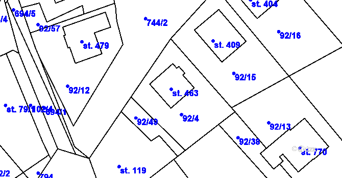 Parcela st. 463 v KÚ Trnová u Plzně, Katastrální mapa