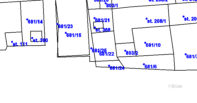 Parcela st. 681/22 v KÚ Trnová u Plzně, Katastrální mapa