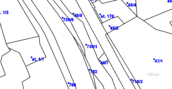 Parcela st. 730/1 v KÚ Trnová u Plzně, Katastrální mapa