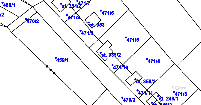 Parcela st. 355/2 v KÚ Trnová u Plzně, Katastrální mapa