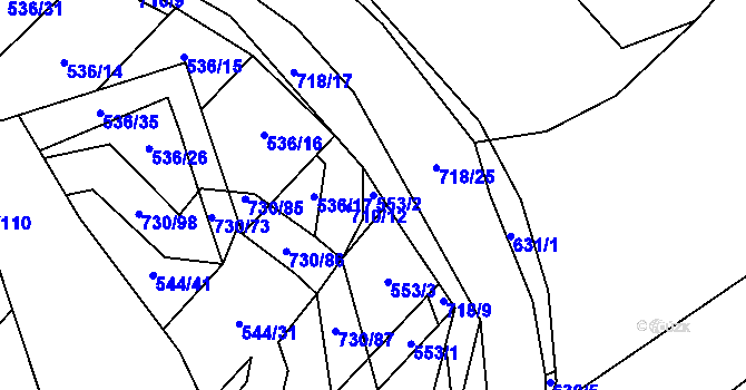 Parcela st. 553/2 v KÚ Trnová u Plzně, Katastrální mapa