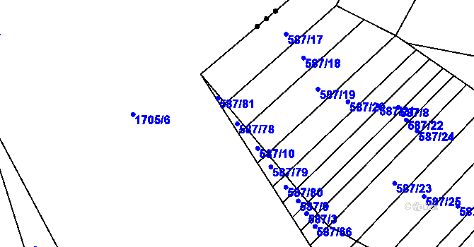 Parcela st. 587/78 v KÚ Trnová u Plzně, Katastrální mapa
