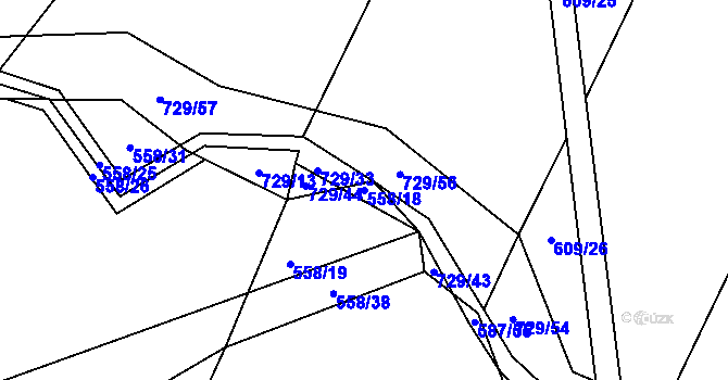 Parcela st. 558/18 v KÚ Trnová u Plzně, Katastrální mapa