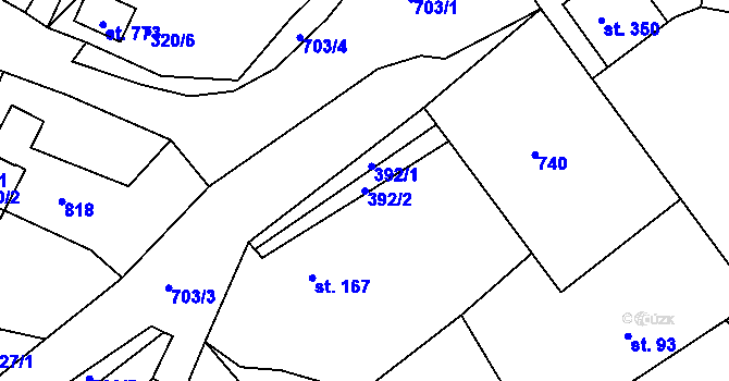 Parcela st. 392/2 v KÚ Trnová u Plzně, Katastrální mapa