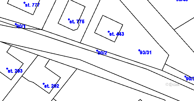 Parcela st. 90/2 v KÚ Trnová u Plzně, Katastrální mapa