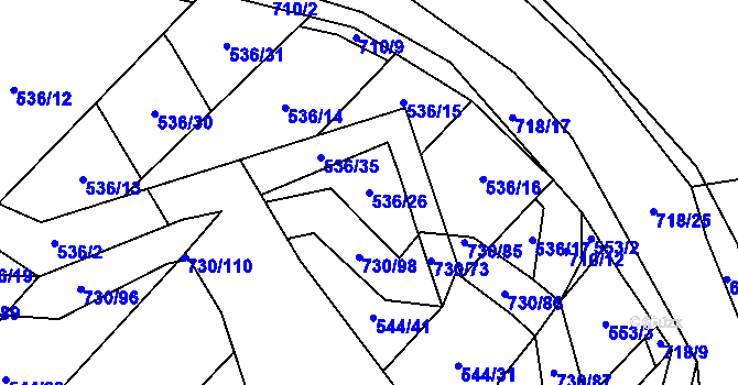 Parcela st. 536/26 v KÚ Trnová u Plzně, Katastrální mapa