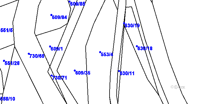 Parcela st. 553/4 v KÚ Trnová u Plzně, Katastrální mapa