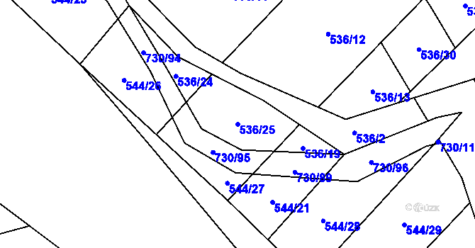Parcela st. 536/25 v KÚ Trnová u Plzně, Katastrální mapa