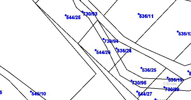 Parcela st. 544/26 v KÚ Trnová u Plzně, Katastrální mapa
