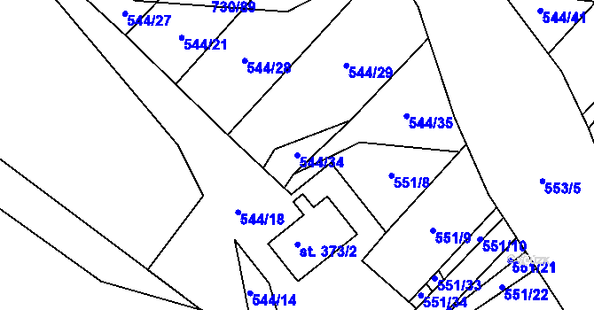 Parcela st. 544/34 v KÚ Trnová u Plzně, Katastrální mapa