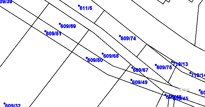 Parcela st. 609/68 v KÚ Trnová u Plzně, Katastrální mapa