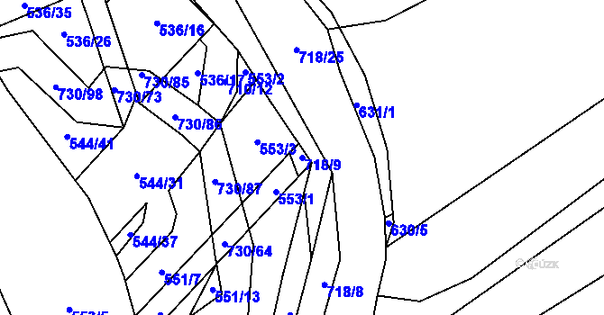 Parcela st. 718/9 v KÚ Trnová u Plzně, Katastrální mapa