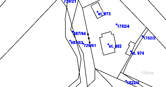 Parcela st. 729/61 v KÚ Trnová u Plzně, Katastrální mapa