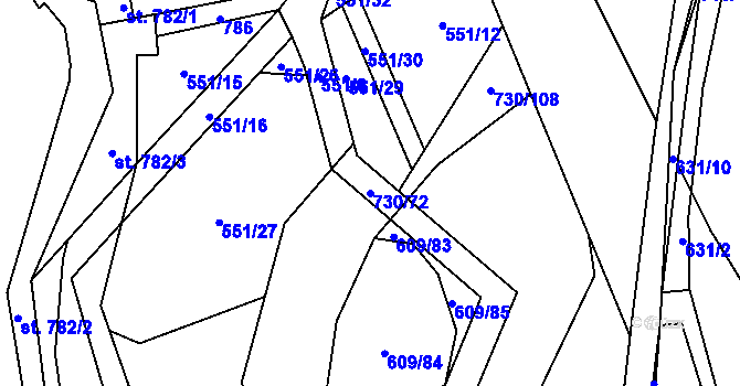 Parcela st. 730/72 v KÚ Trnová u Plzně, Katastrální mapa