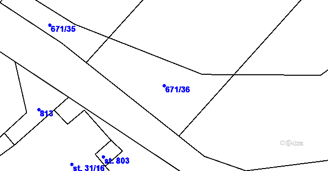 Parcela st. 671/36 v KÚ Trnová u Plzně, Katastrální mapa