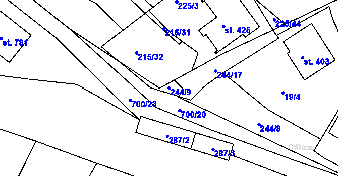 Parcela st. 244/9 v KÚ Trnová u Plzně, Katastrální mapa