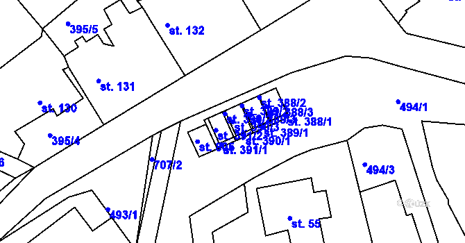 Parcela st. 390/3 v KÚ Trnová u Plzně, Katastrální mapa