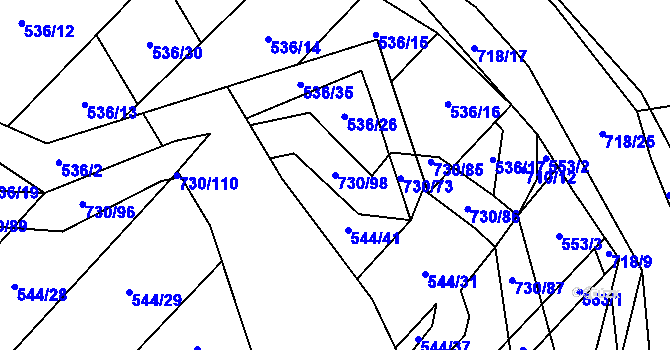 Parcela st. 730/98 v KÚ Trnová u Plzně, Katastrální mapa