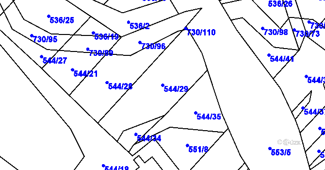 Parcela st. 544/29 v KÚ Trnová u Plzně, Katastrální mapa