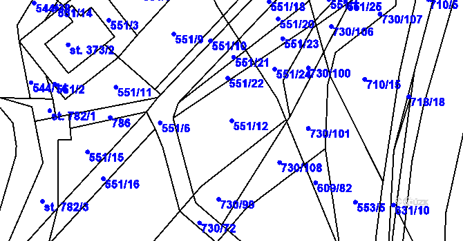 Parcela st. 551/12 v KÚ Trnová u Plzně, Katastrální mapa