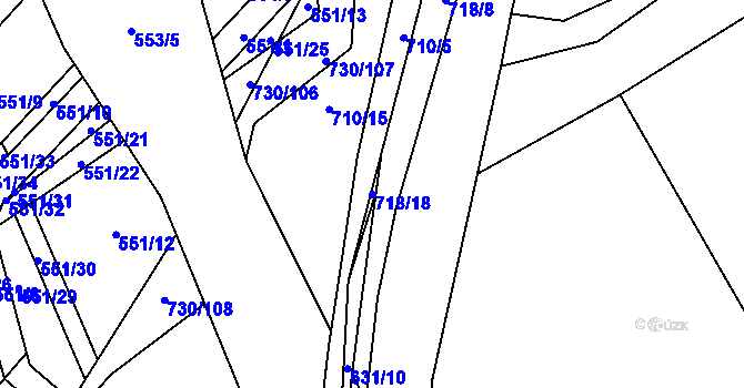 Parcela st. 718/18 v KÚ Trnová u Plzně, Katastrální mapa