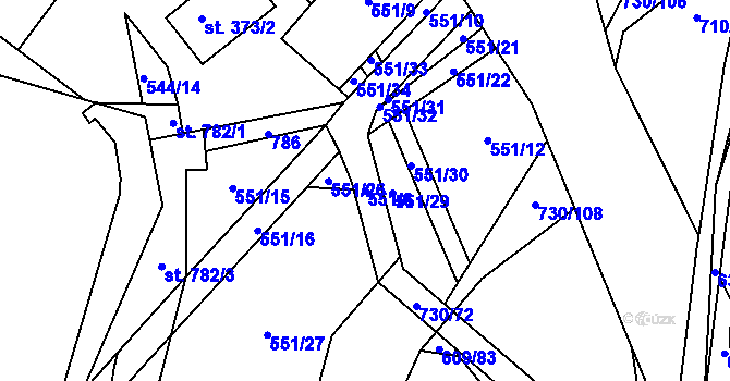 Parcela st. 551/6 v KÚ Trnová u Plzně, Katastrální mapa