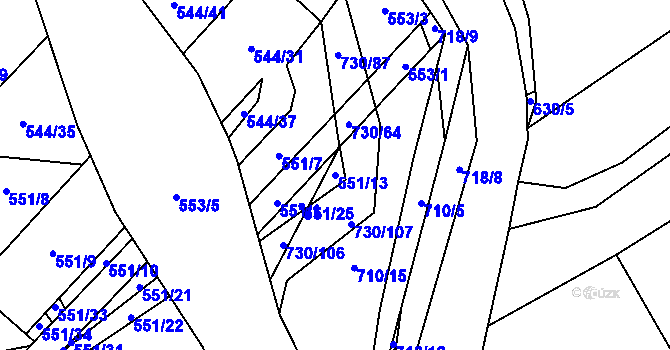 Parcela st. 551/13 v KÚ Trnová u Plzně, Katastrální mapa