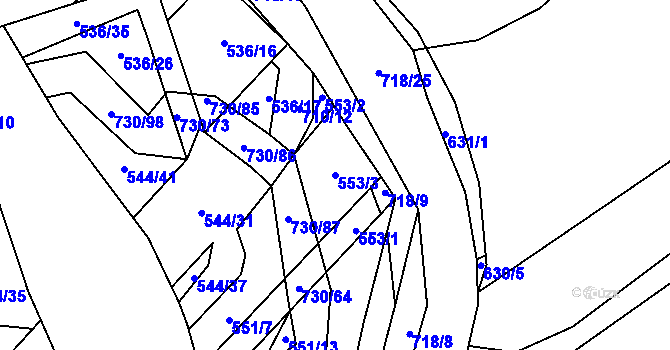 Parcela st. 553/3 v KÚ Trnová u Plzně, Katastrální mapa