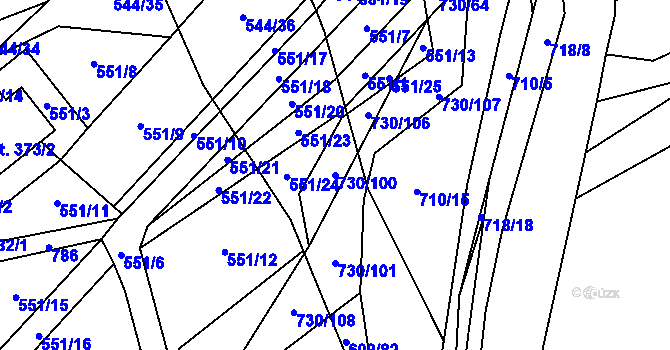 Parcela st. 730/100 v KÚ Trnová u Plzně, Katastrální mapa