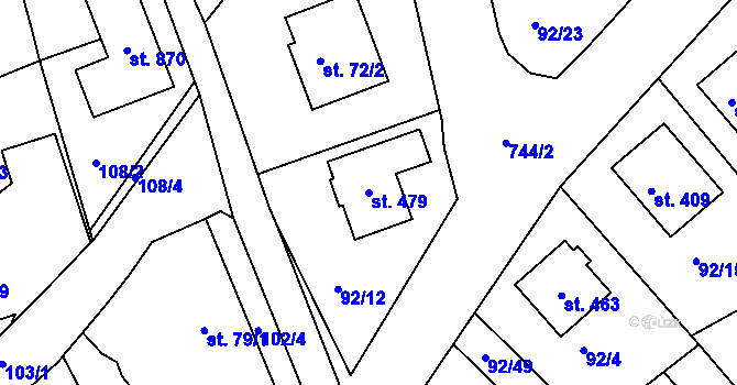 Parcela st. 479 v KÚ Trnová u Plzně, Katastrální mapa