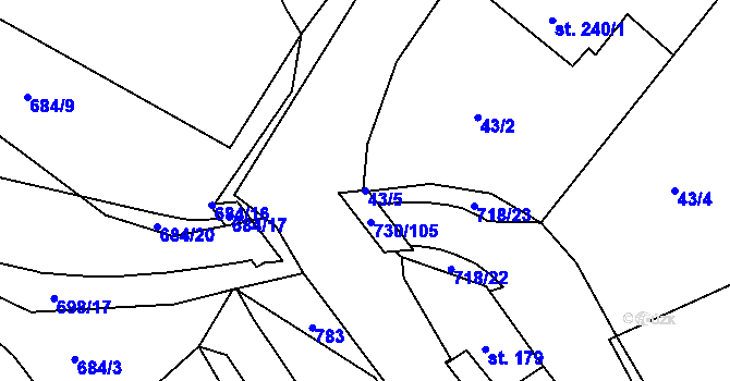 Parcela st. 43/5 v KÚ Trnová u Plzně, Katastrální mapa