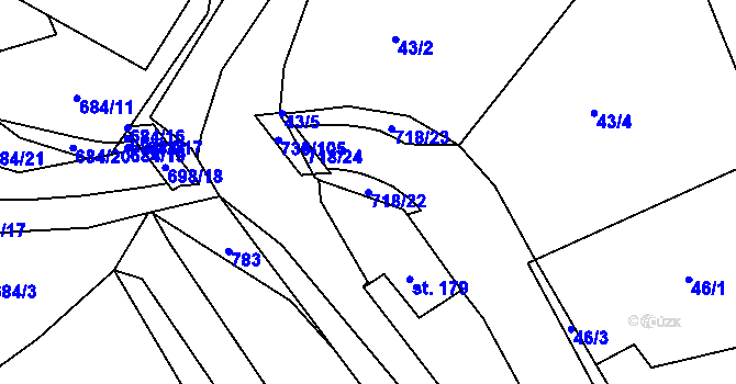 Parcela st. 718/22 v KÚ Trnová u Plzně, Katastrální mapa