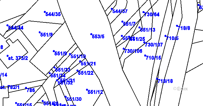 Parcela st. 551/23 v KÚ Trnová u Plzně, Katastrální mapa