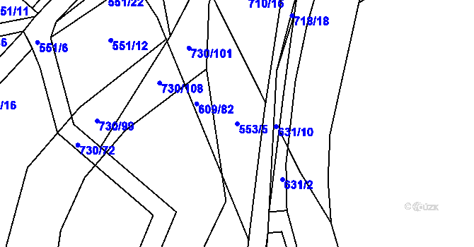 Parcela st. 553/5 v KÚ Trnová u Plzně, Katastrální mapa